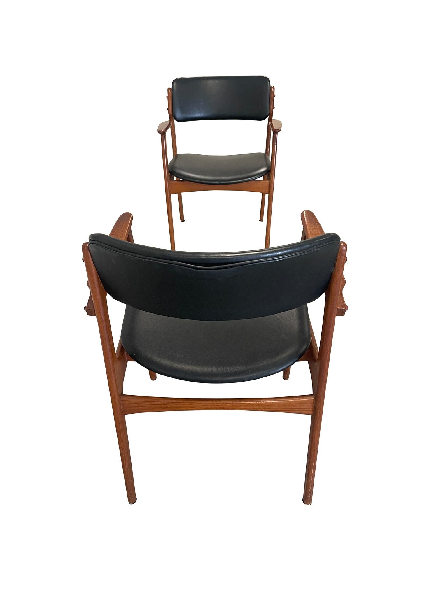 Mid-Century Modern Set of 6 Erik Buch #49 Leather and Teak Dining Armchairs