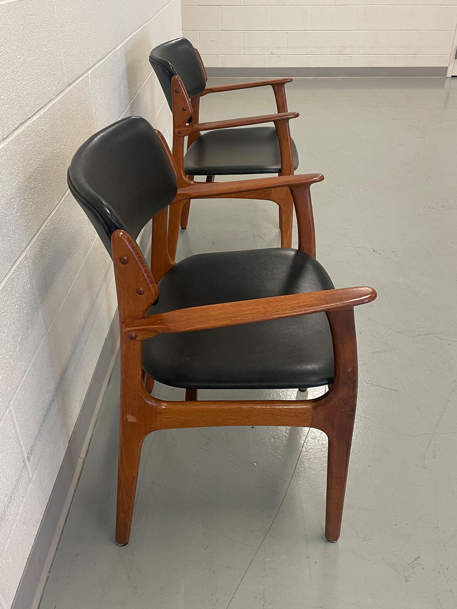 20th Century Set of 6 Erik Buch #49 Leather and Teak Dining Armchairs