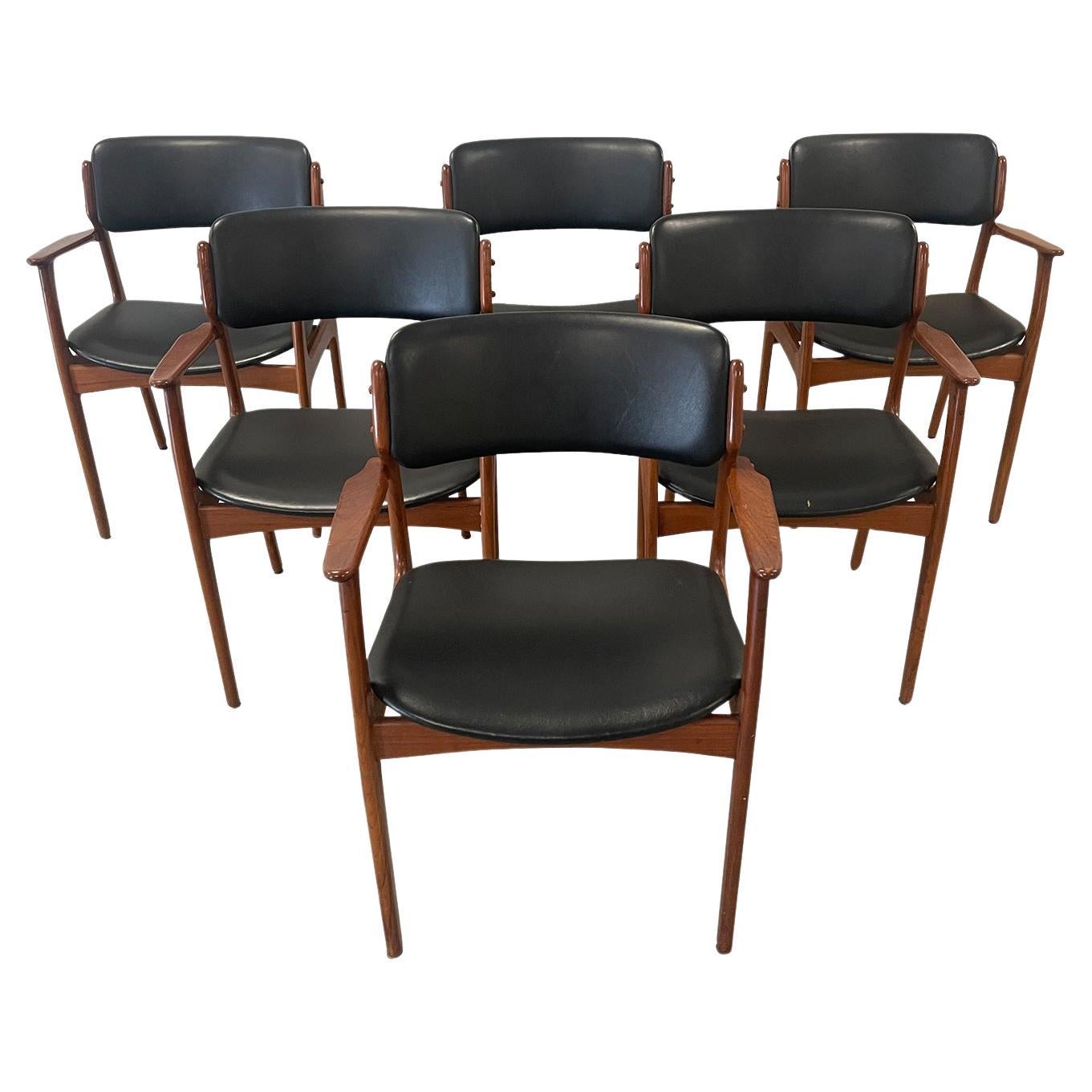 Set of 6 Erik Buch #49 Leather and Teak Dining Armchairs