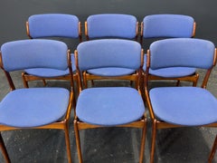 Set of 6 Erik Buch Model 49 Blue Upholstered Dining Chairs