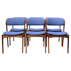 Set of 6 Erik Buch Model 49 Blue Upholstered Dining Chairs