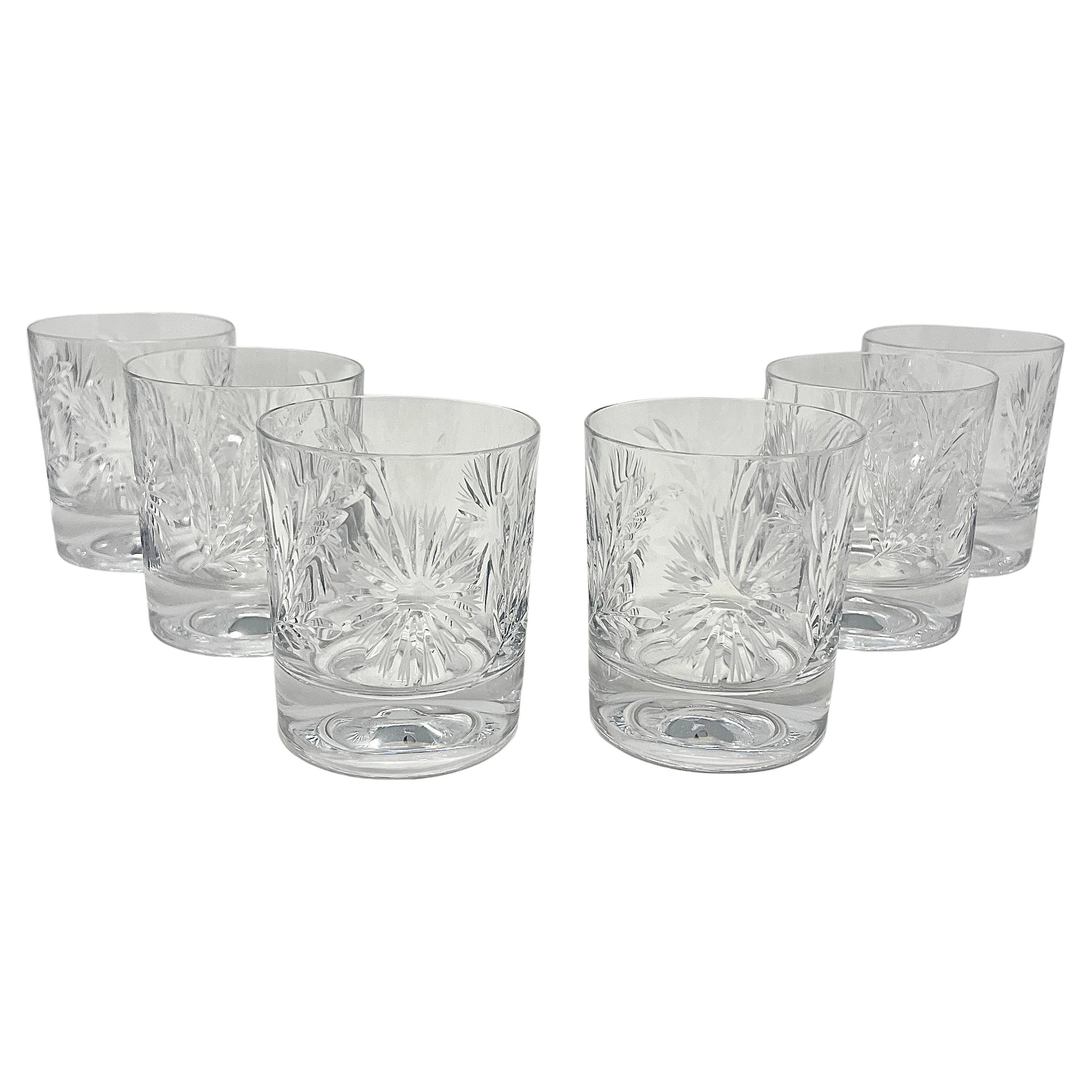 Ensemble de 6 verres doubles Old Fashioned en cristal taillé de style américain.