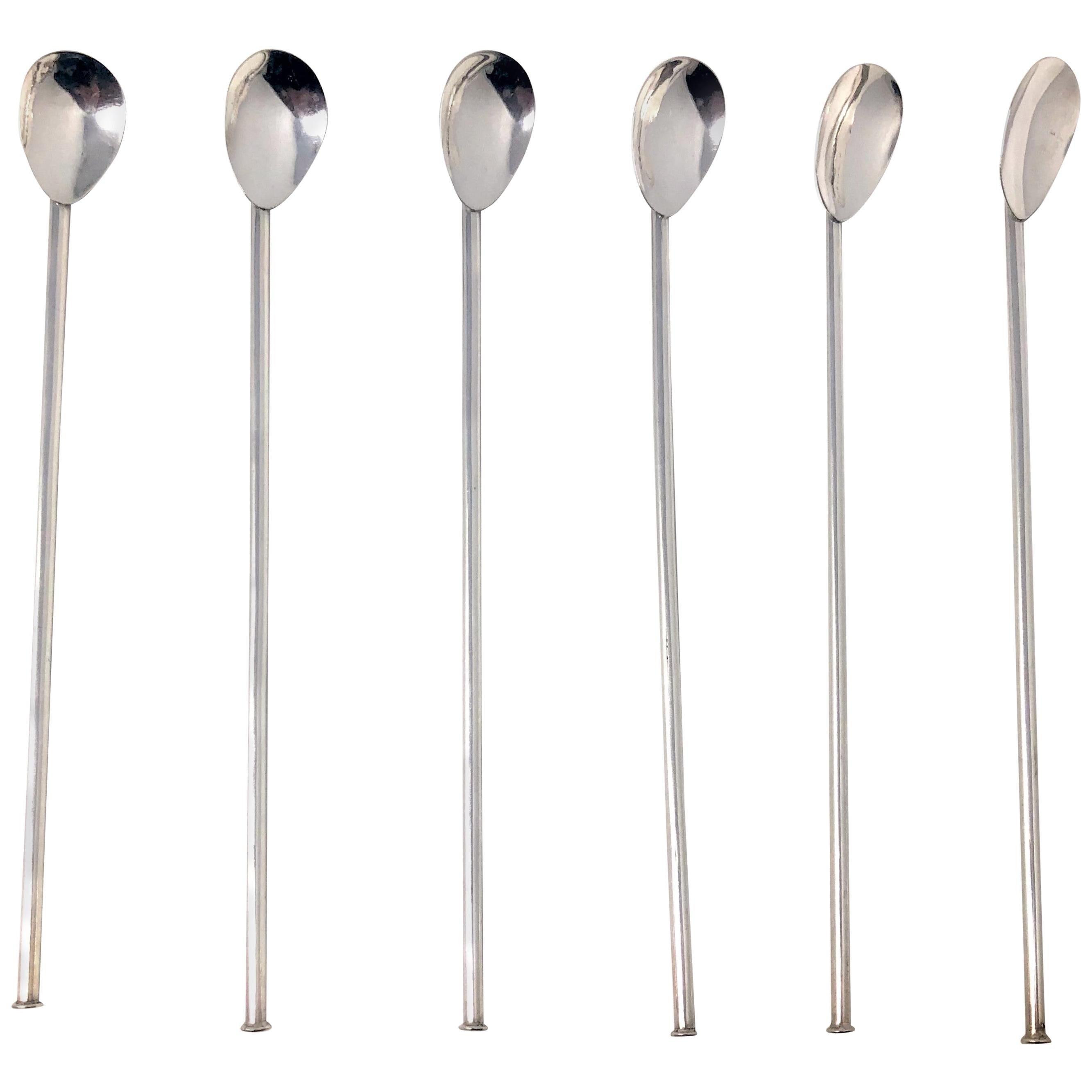 Set of 6 Estate American Sterling Silver Ice Tea Stir Spoons and Straws