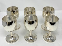 Set of 6 Estate American Sterling Silver Wine or Cordial Glasses, Circa 1930's