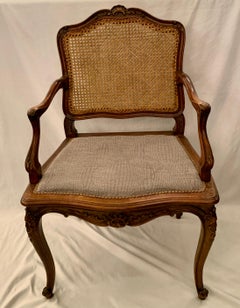Set of 6 Estate French Hand-Carved Walnut and Cane-Back Dining Chairs Circa 1940