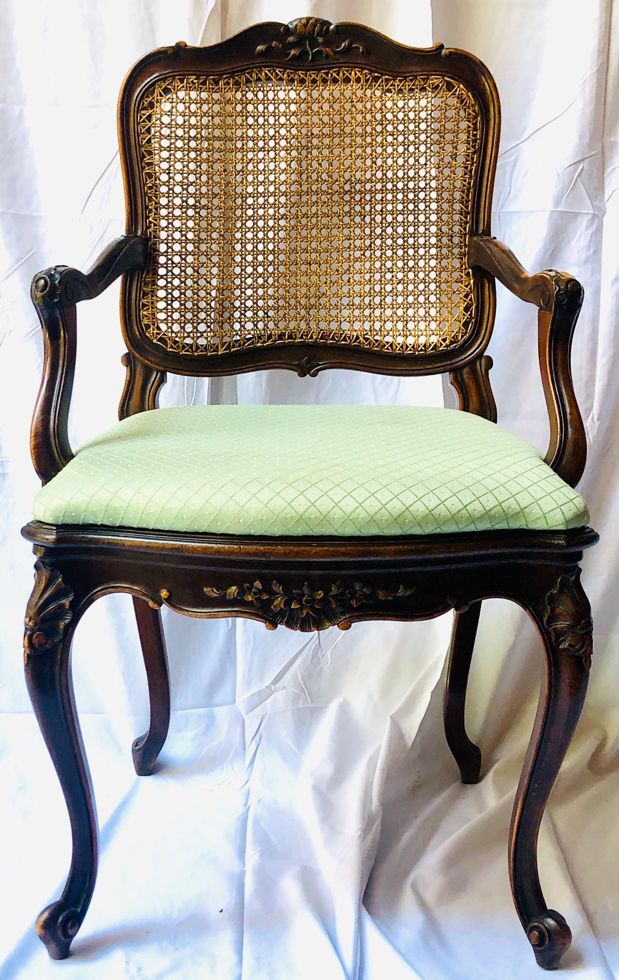 Set of 6 Estate French Hand-Carved Walnut and Cane-Back Dining Chairs Circa 1940 In Good Condition In New Orleans, LA