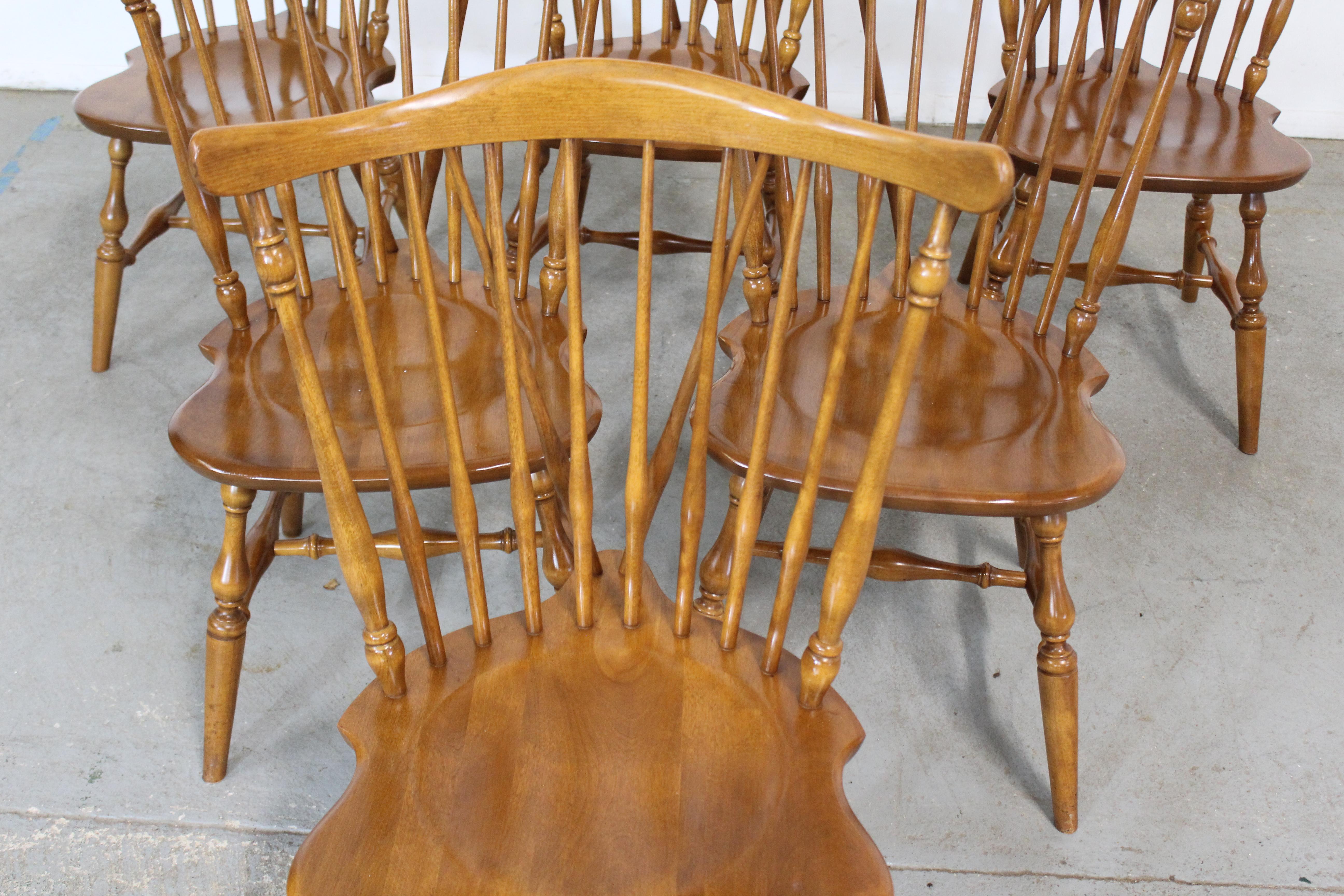 Mid-Century Modern Set of 6 Ethan Allen Nutmeg Maple Fan Back Windsor Side/Dining Chairs