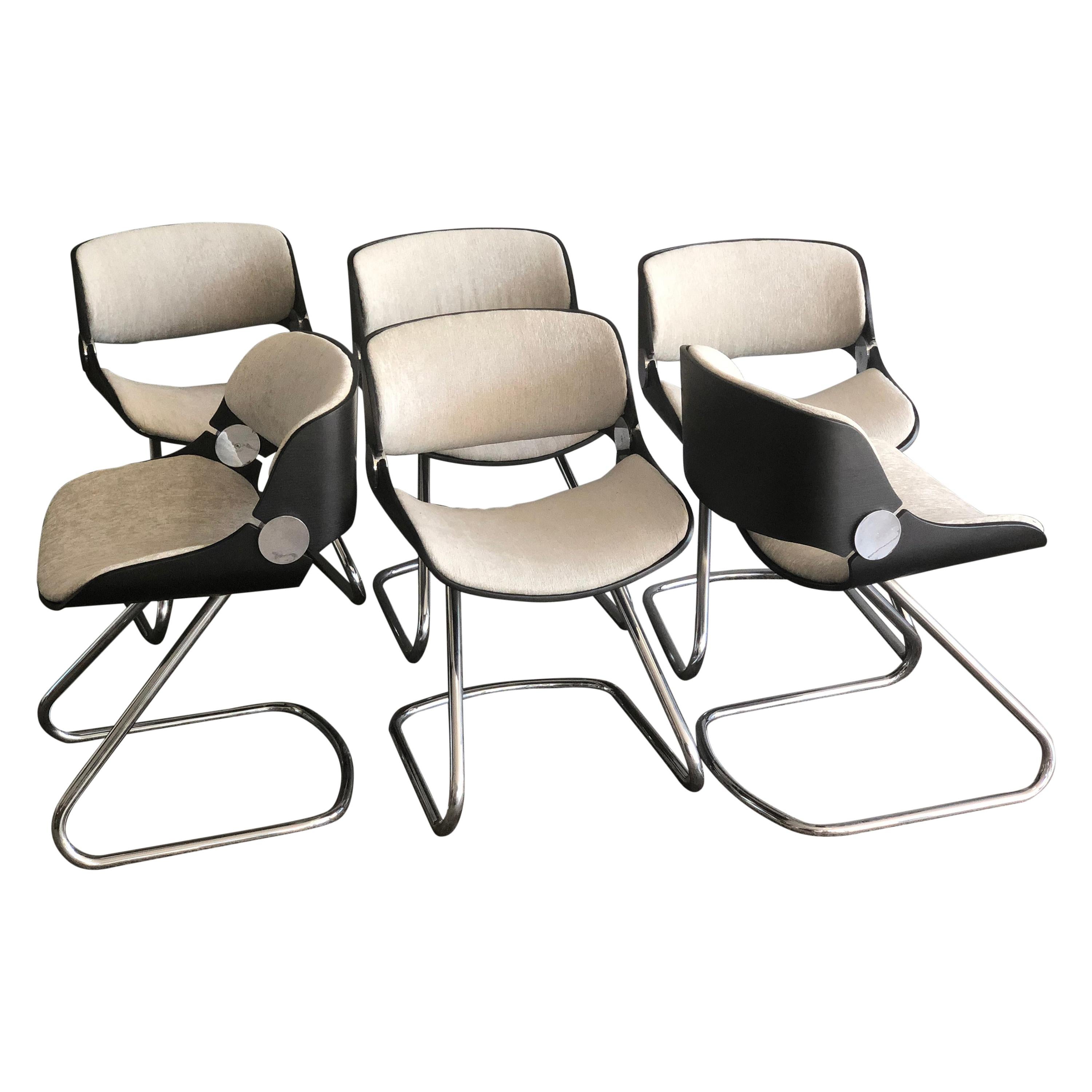 Set of 6 Etienne Fermigier Chairs Fully Restored, 1970 For Sale