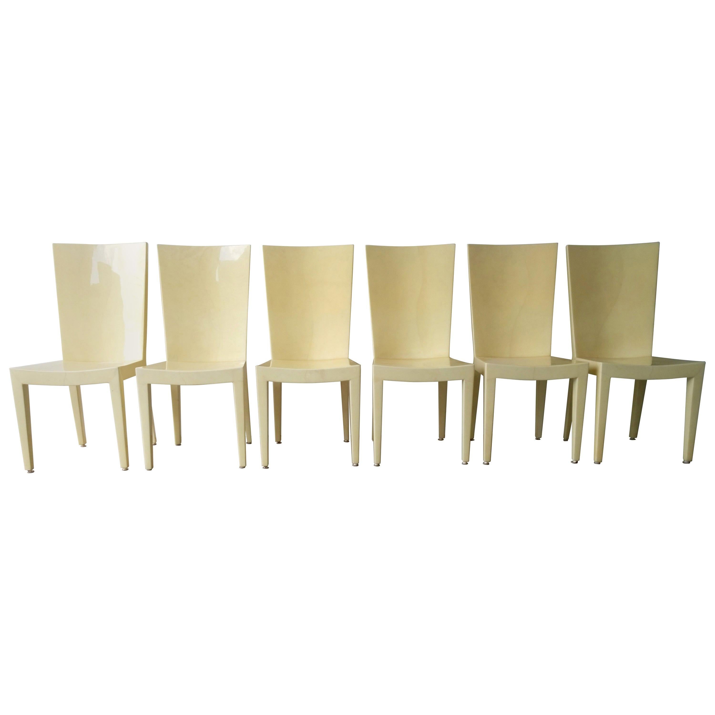 Set of 6 Eugenio Escudero Attrib Clear Lacquered Natural Goatskin Dining Chairs
