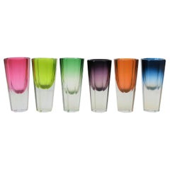 Retro Pink Blue Green Bohemian Crystal Shot Glasses after Baccarat, Set of 6