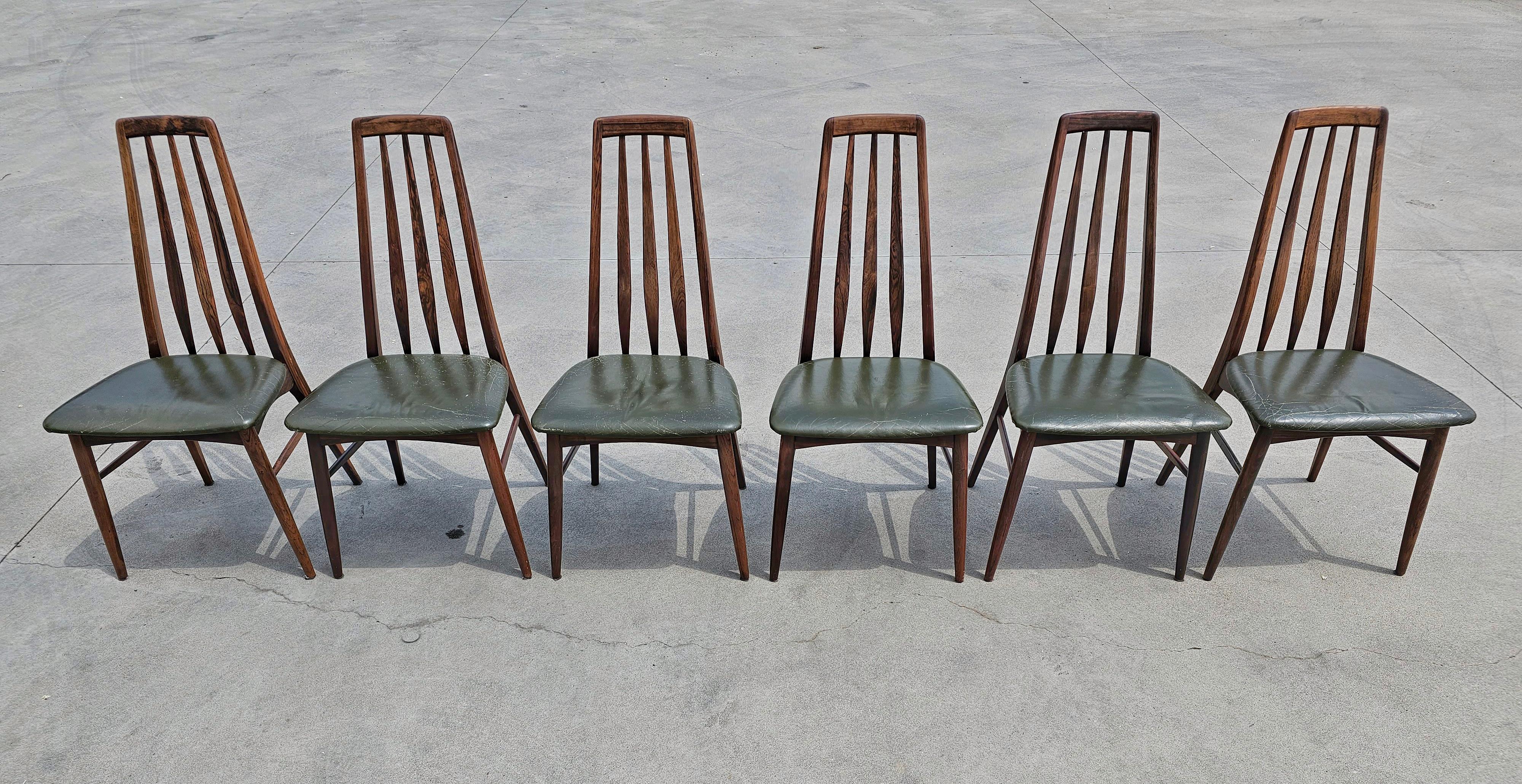 Mid-Century Modern Set of 6 Eva Chairs done in Rosewood designed by Niels Koefoed, Denmark 1960s For Sale