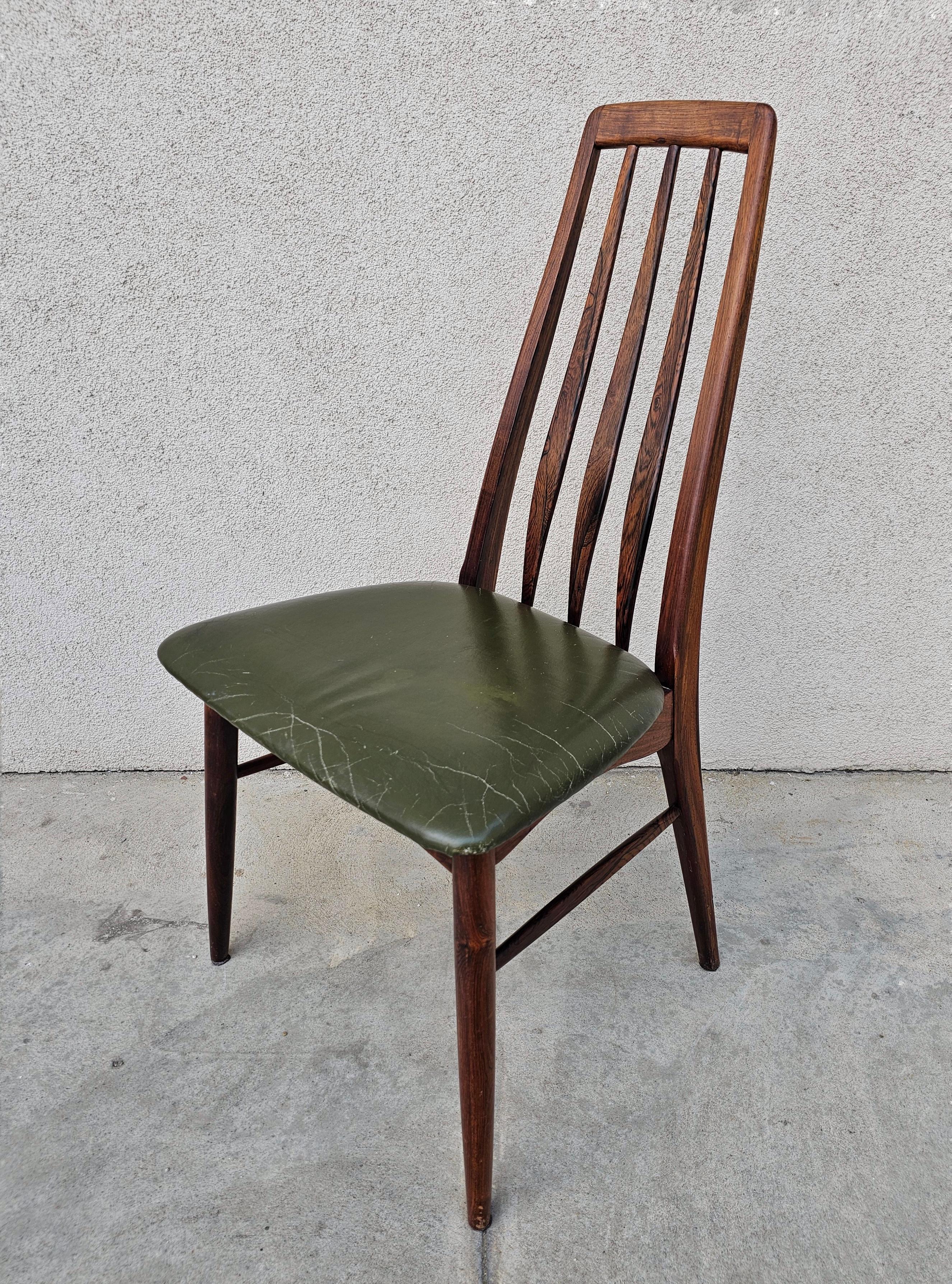 Faux Leather Set of 6 Eva Chairs done in Rosewood designed by Niels Koefoed, Denmark 1960s For Sale