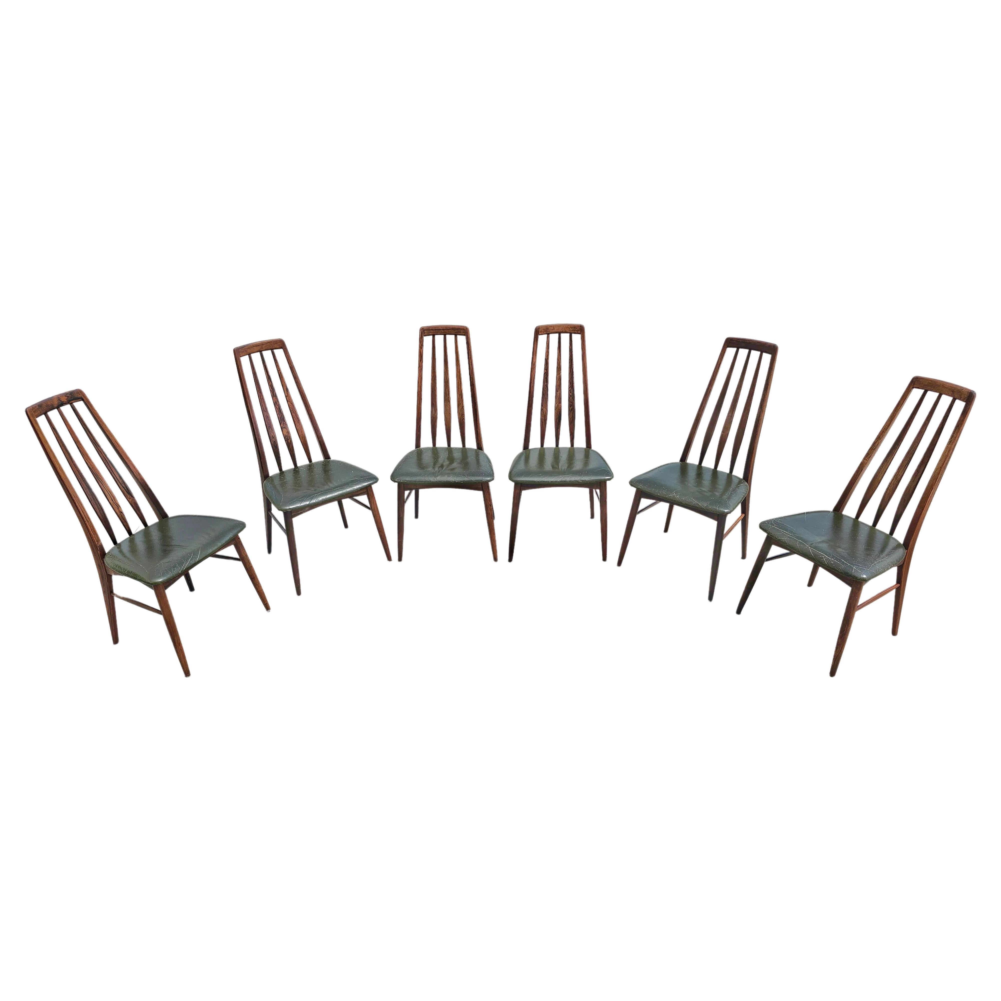 Set of 6 Eva Chairs done in Rosewood designed by Niels Koefoed, Denmark 1960s For Sale