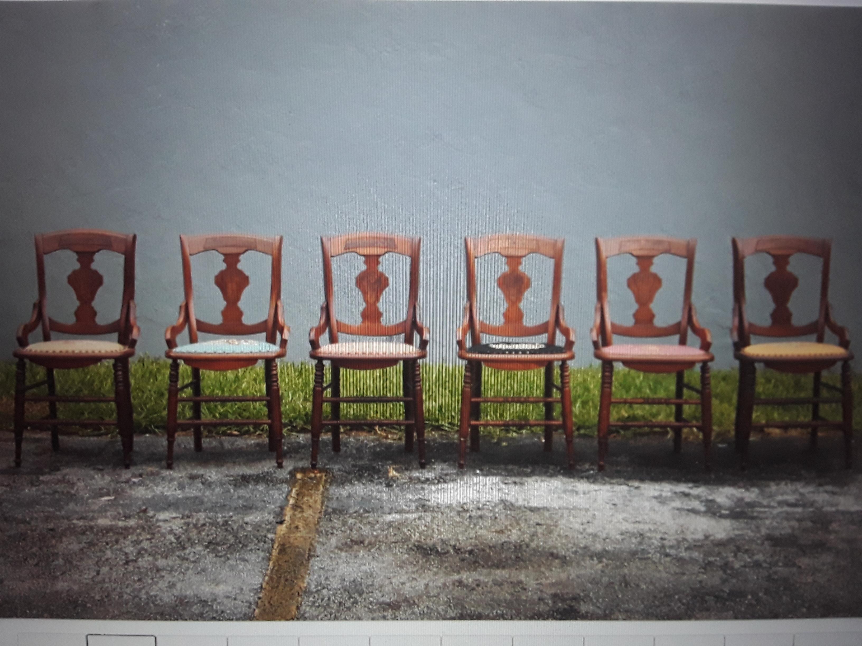 Ensemble de 6 chaises de salle à manger en broussin amboyne exotique incrusté avec siège cousu à la main en vente 6