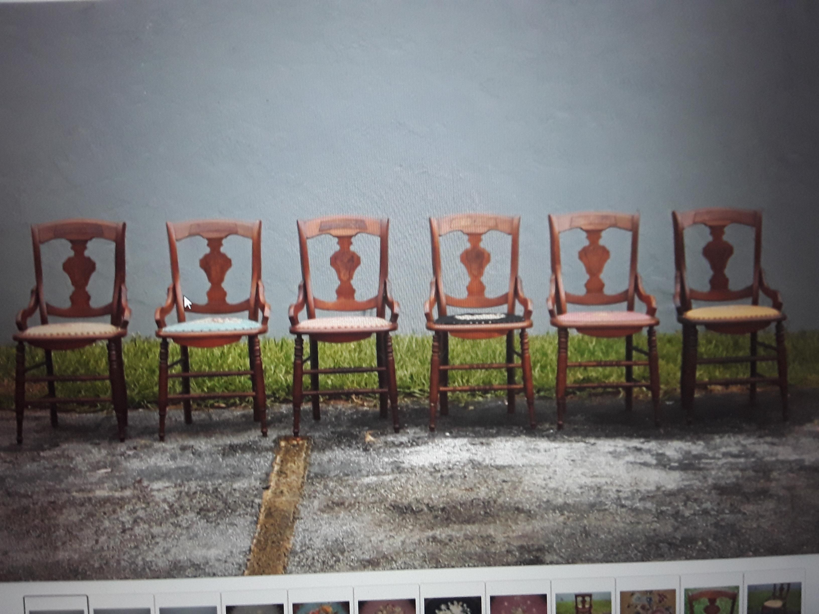 Ensemble de 6 chaises de salle à manger en broussin amboyne exotique incrusté avec siège cousu à la main en vente 7