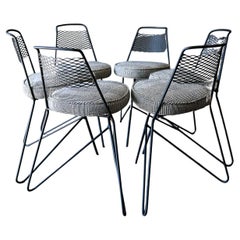 Set of 6 Expanded Metal and Iron Leg Dining Chairs, ca. 1960