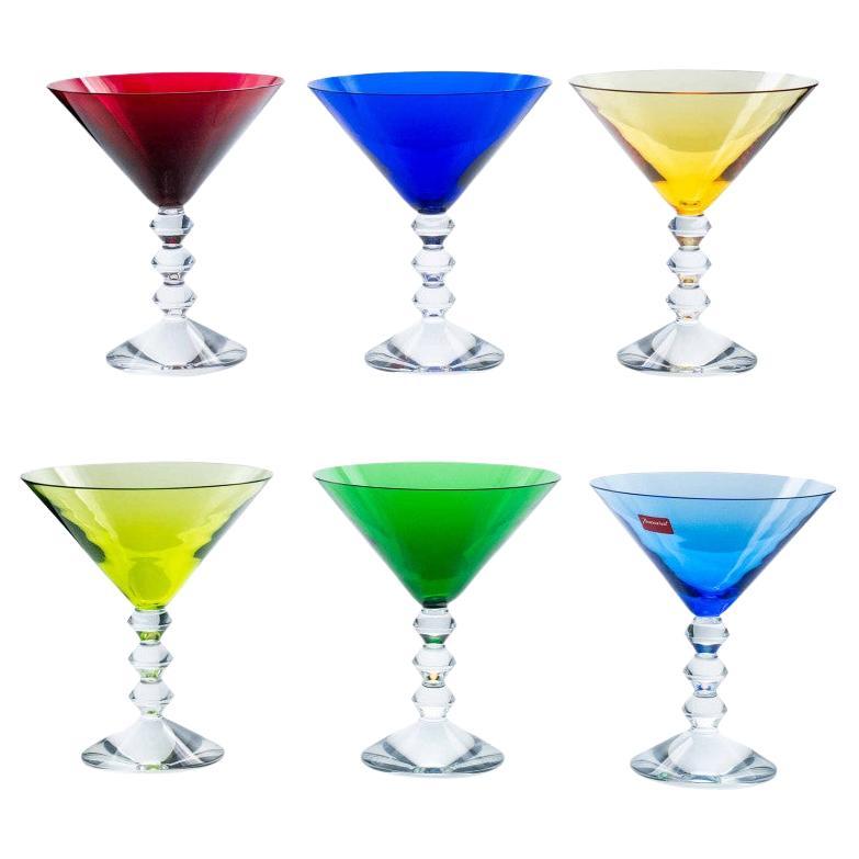 Set of 6 Exquise Multi Color Baccarat Martini Crystal glasses, France
