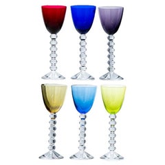 Set of 6 Exquise Multi Color Baccarat Wine Crystal glasses, France