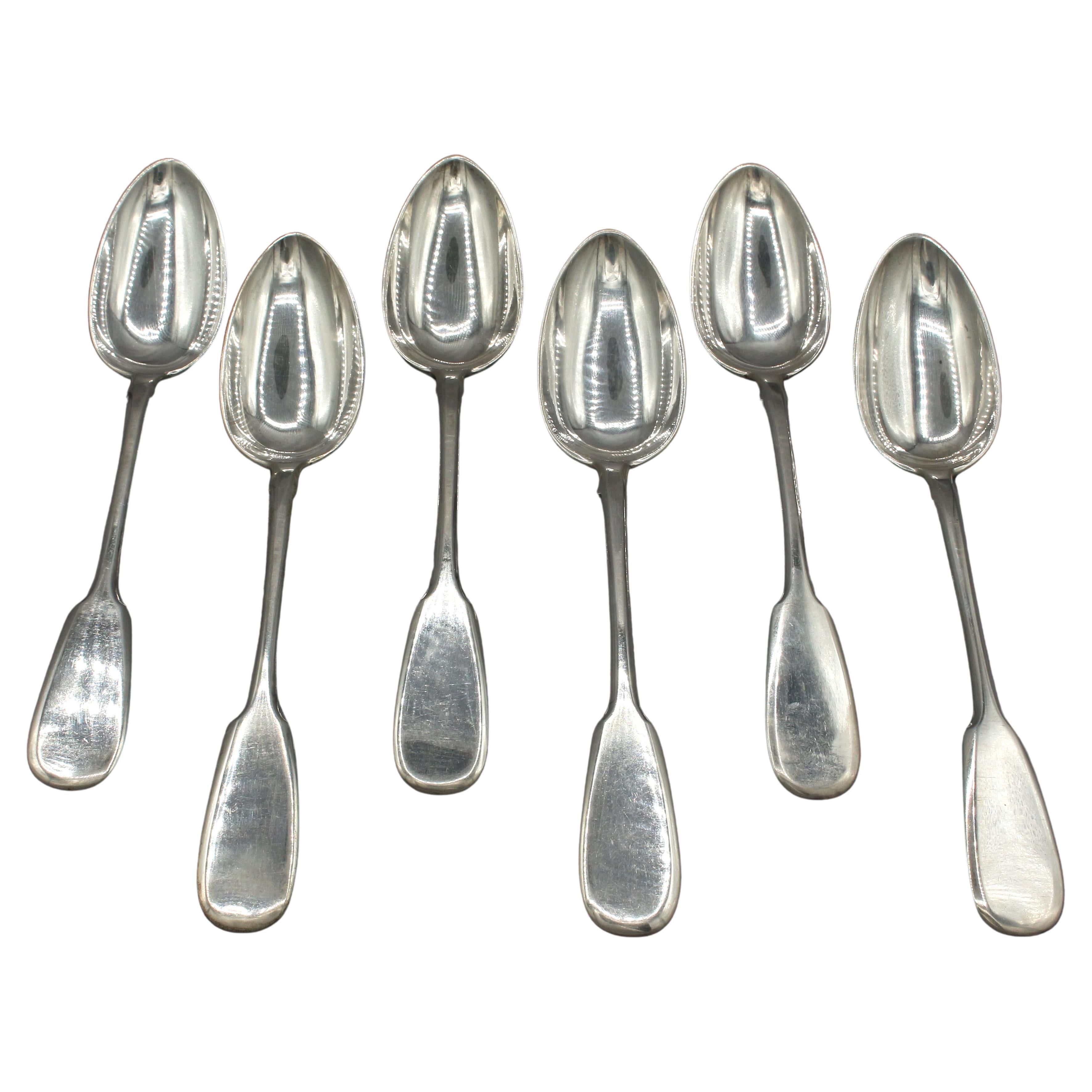 Set of 6 Faberge 84 Zolotniks (.875) Standard Silver Tablespoons, circa 1880 For Sale