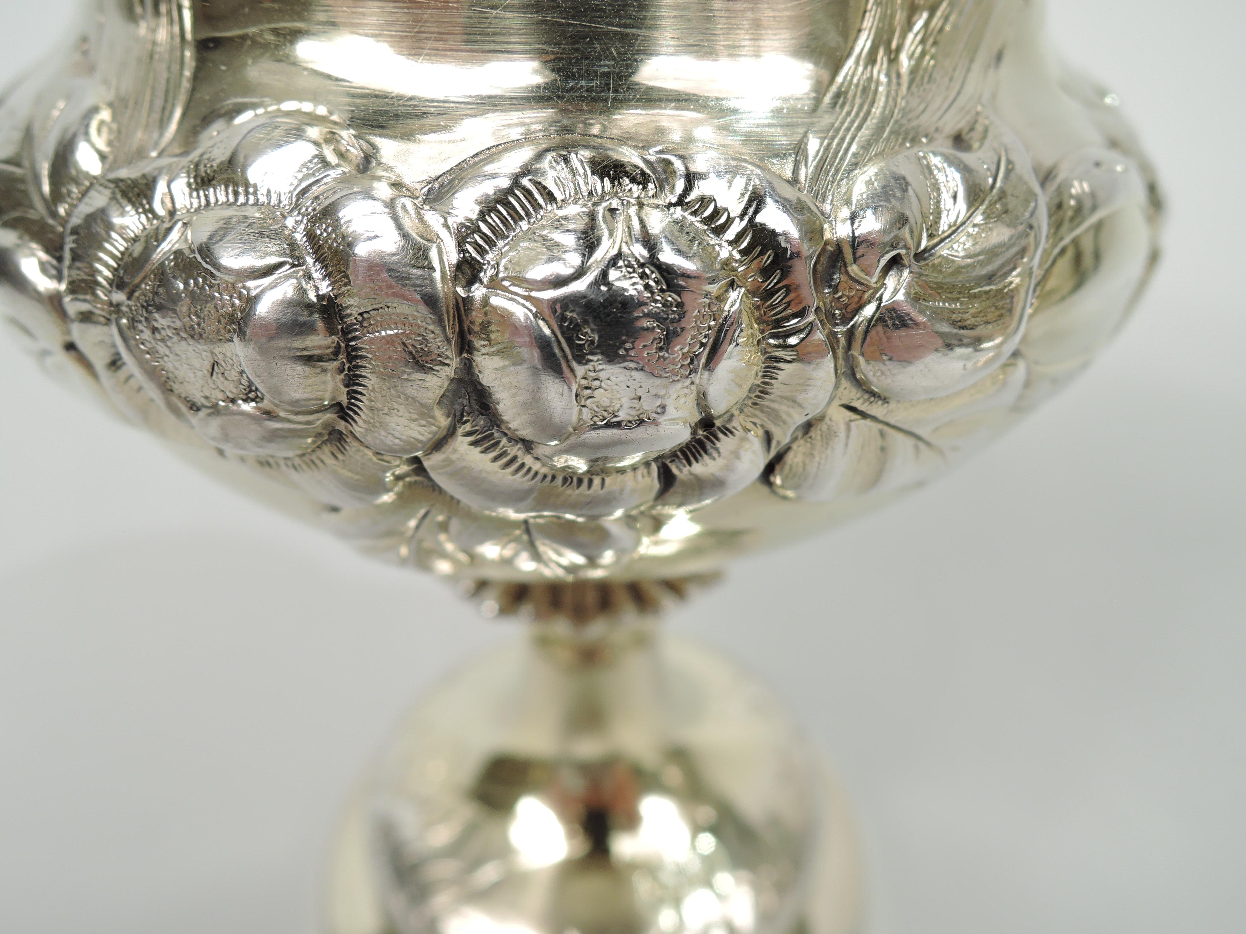 Set of 6 Fancy English Victorian Classical Silver Gilt Chalice Goblets For Sale 1