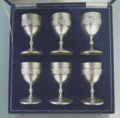 Set of 6 Fancy Silver Gilt Wine Cups in Case