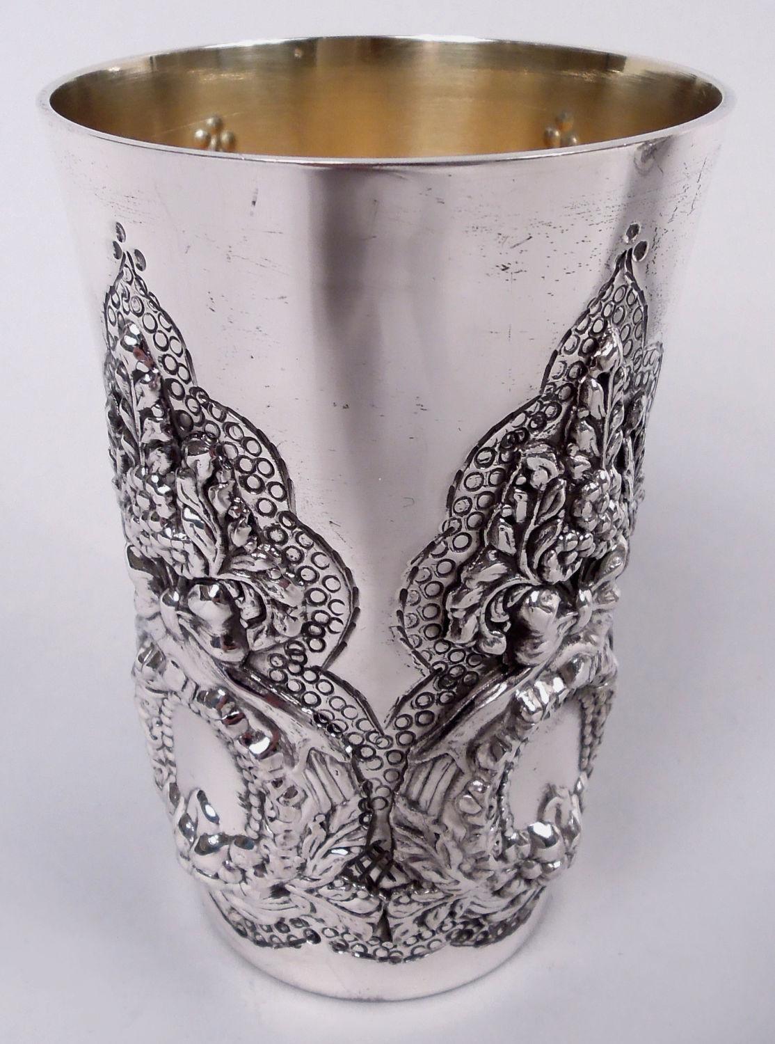 Israeli Set of 6 Fancy Sterling Silver Kiddush Wine Cups For Sale