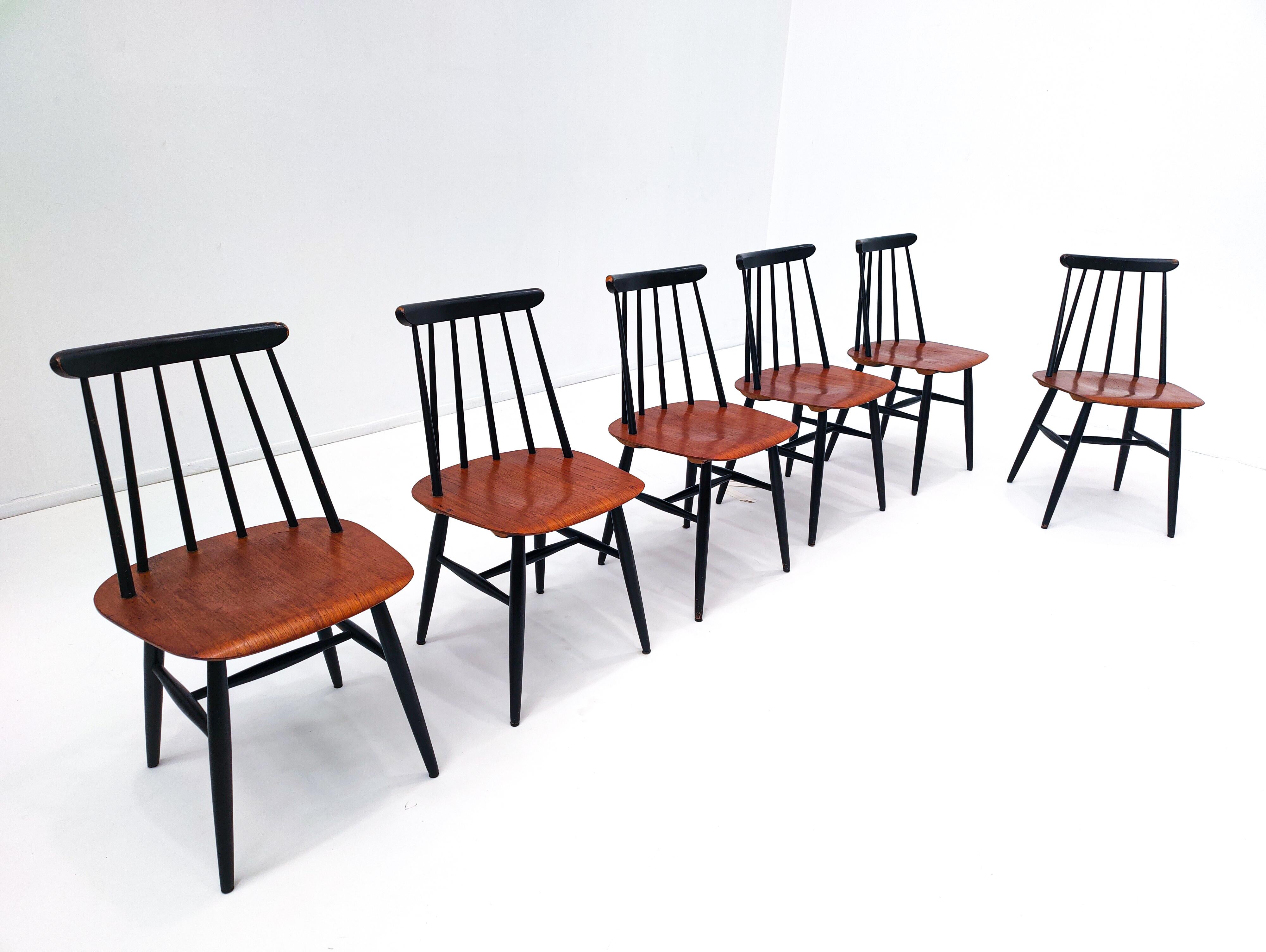 Mid-Century Modern Set of 6 'Fanett' Dining Chairs by Ilmari Tapiovaara for Edsby Verken, 1960s