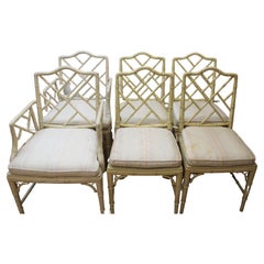 Set of 6 Faux Bamboo Cushioned Chairs