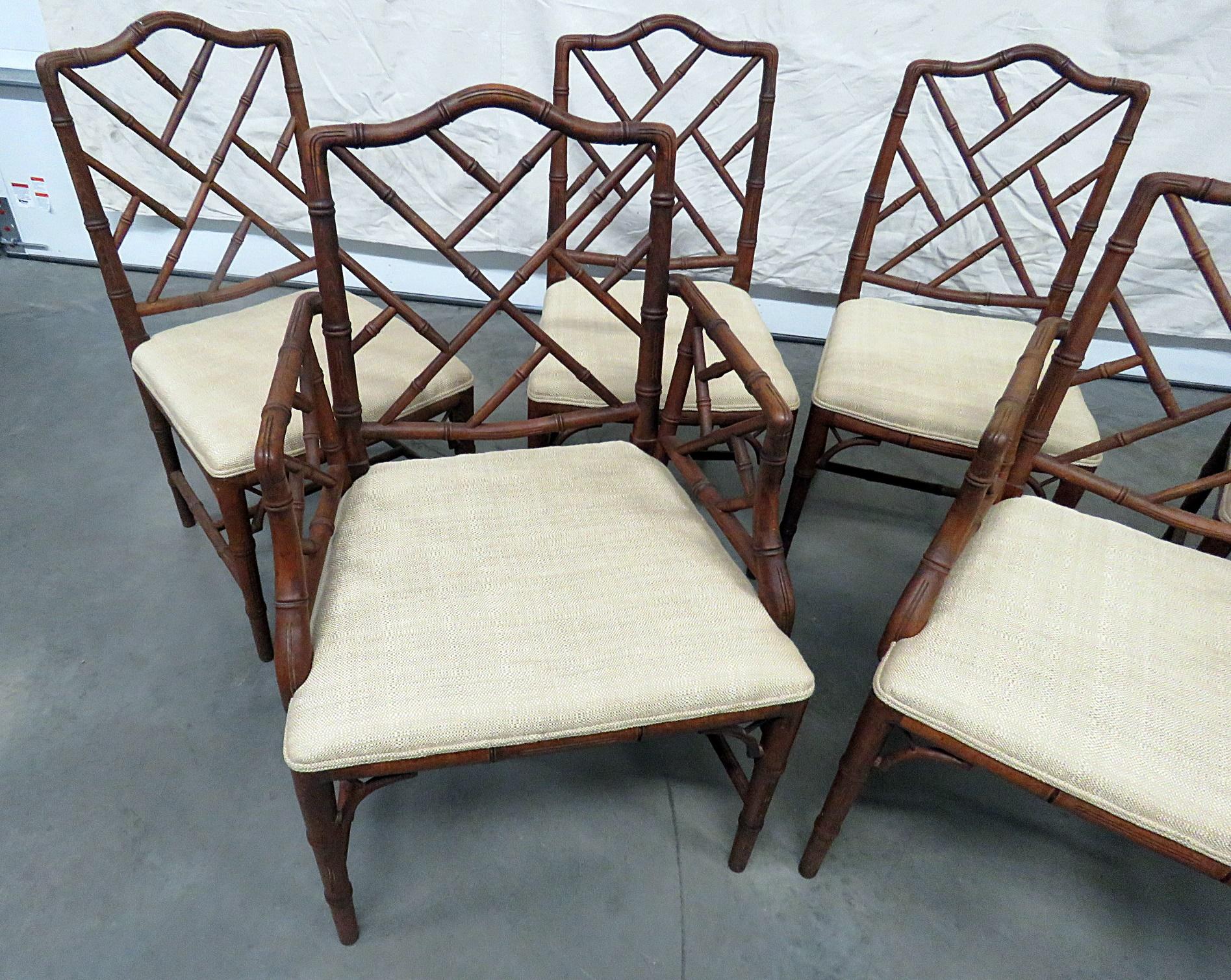 Set of 6 faux bamboo dining chairs. The 4 side chairs measure 37