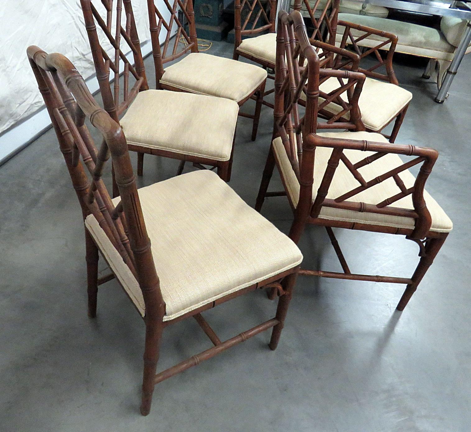 20th Century Set of 6 Faux Bamboo Dining Chairs