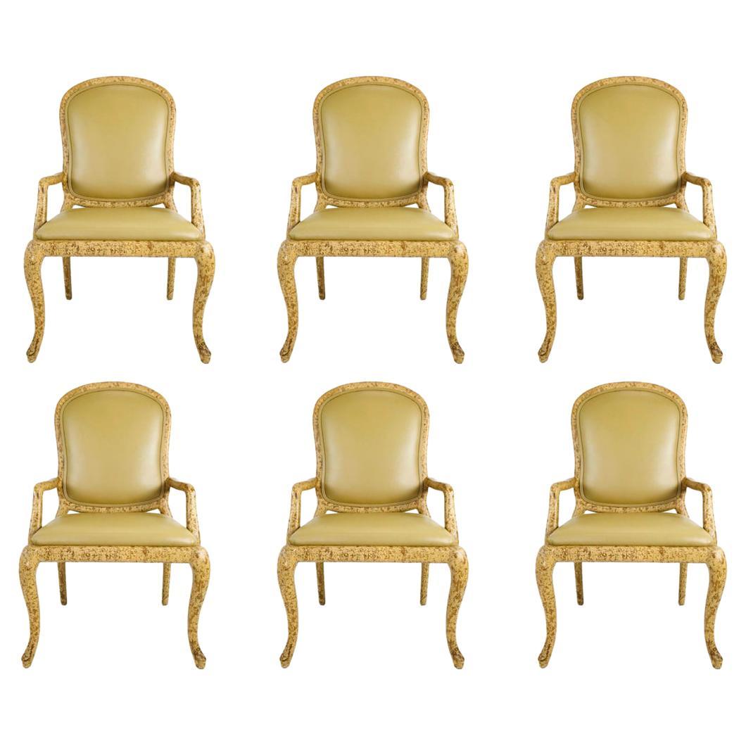 Set of 6 Faux Tobacco Leaf Finish Dining Chairs