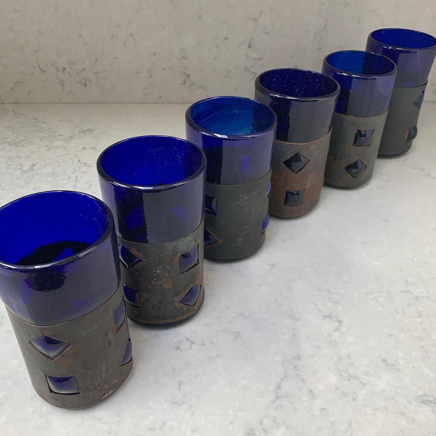 Set of 6 Felipe Derflingher Art Glass Tumblers, Early 1970s In Good Condition In View Park, CA