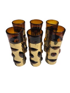 Set of 6 Felipe Derlfinger Caged Amber Tom Collins Glasses