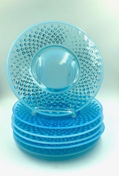 Set of 6 Fenton Aqua Blue Hobnail Depression Glass Salad Dessert Luncheon Plates