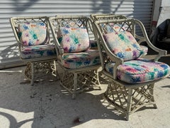 Set of 6 Ficks Reed Boho Chic Bamboo Swivel Dining Chairs