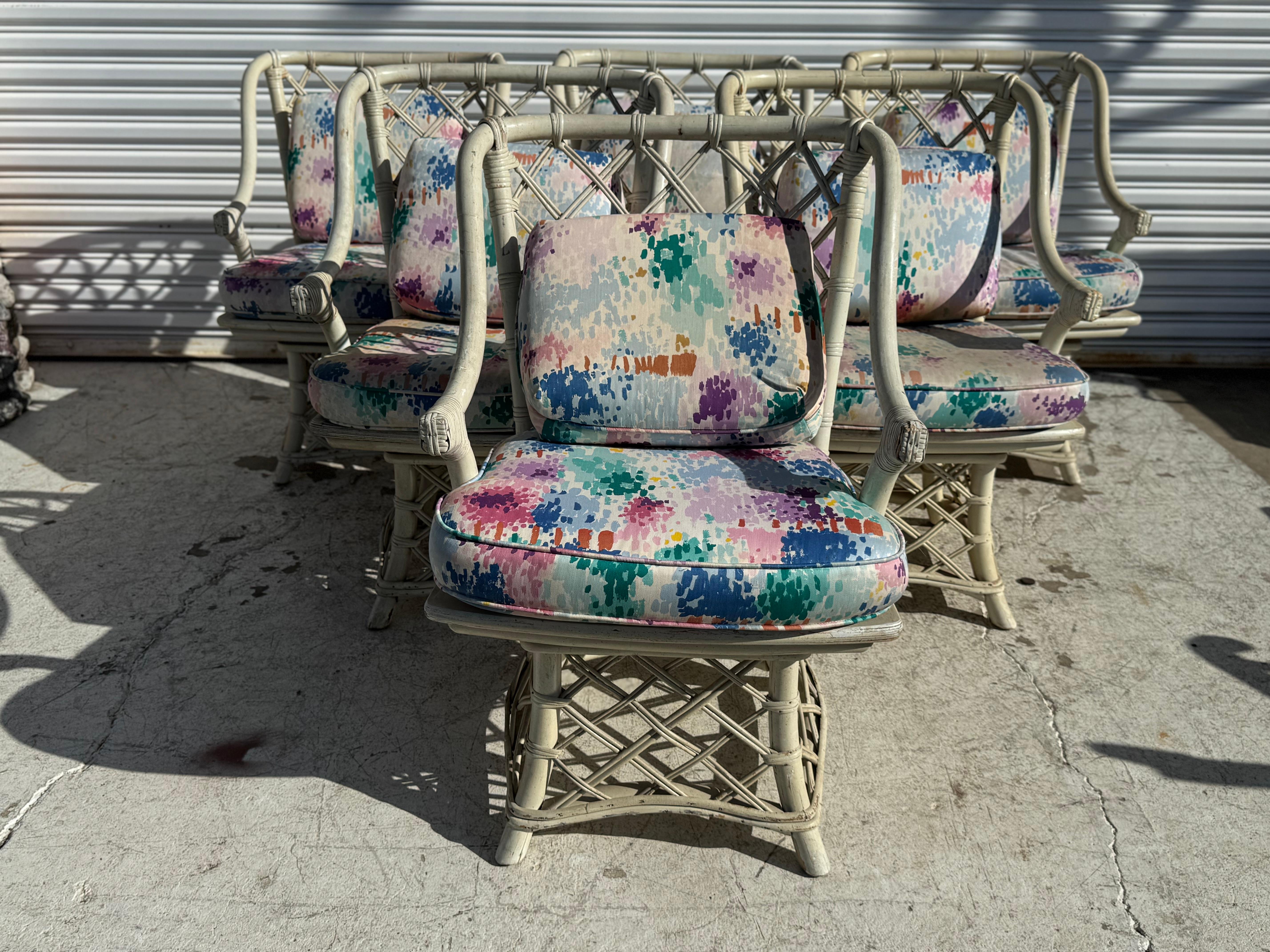 Juego de 6 sillas de comedor giratorias de bambú Ficks Reed Boho Chic Estadounidense en venta