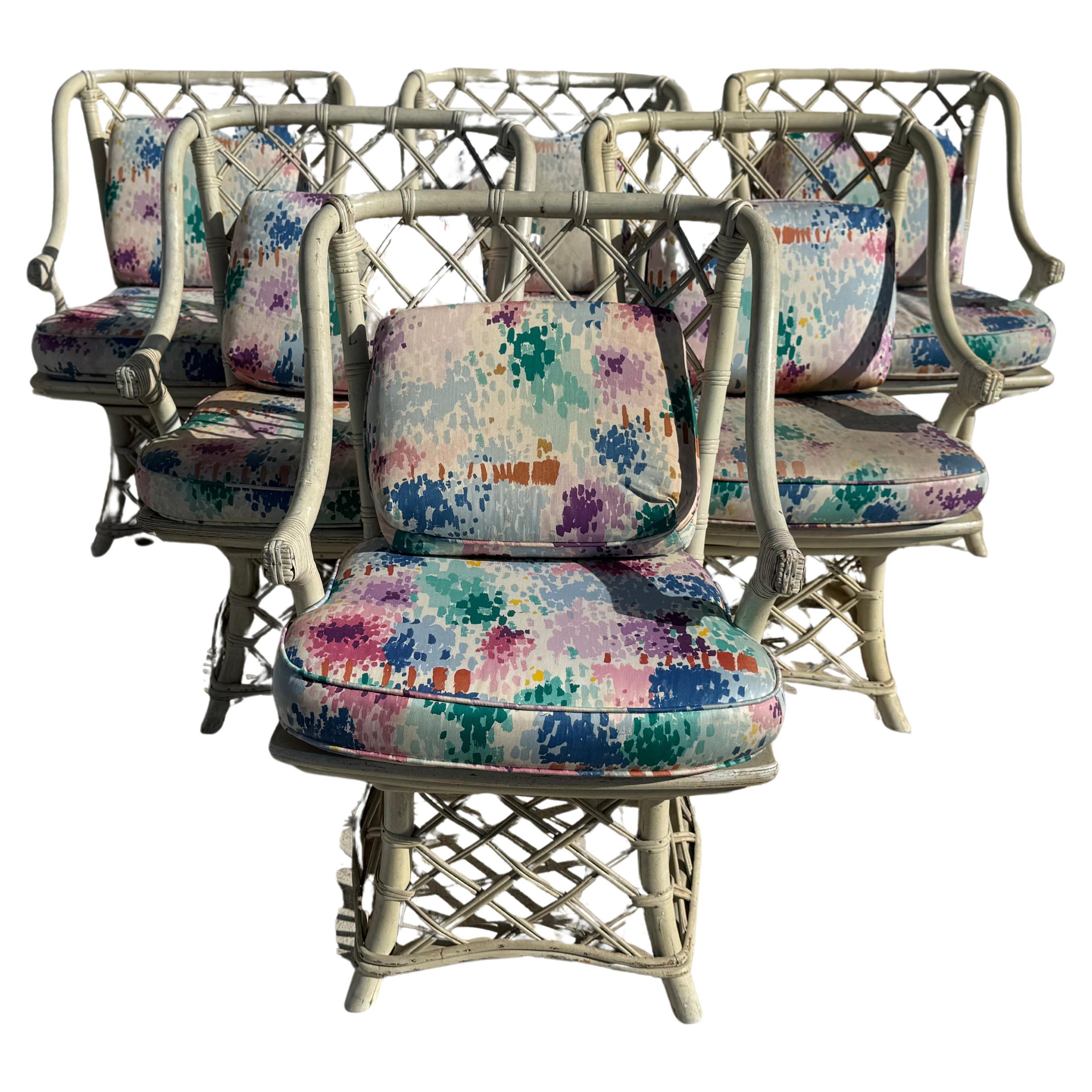 Juego de 6 sillas de comedor giratorias de bambú Ficks Reed Boho Chic en venta