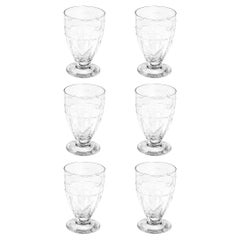 Set of 6 Fine Art Deco Cut Crystal Water Glasses with Foliate Motifs