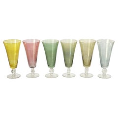 Set of 6 Fine Colored Glass Champagne Coupes, France