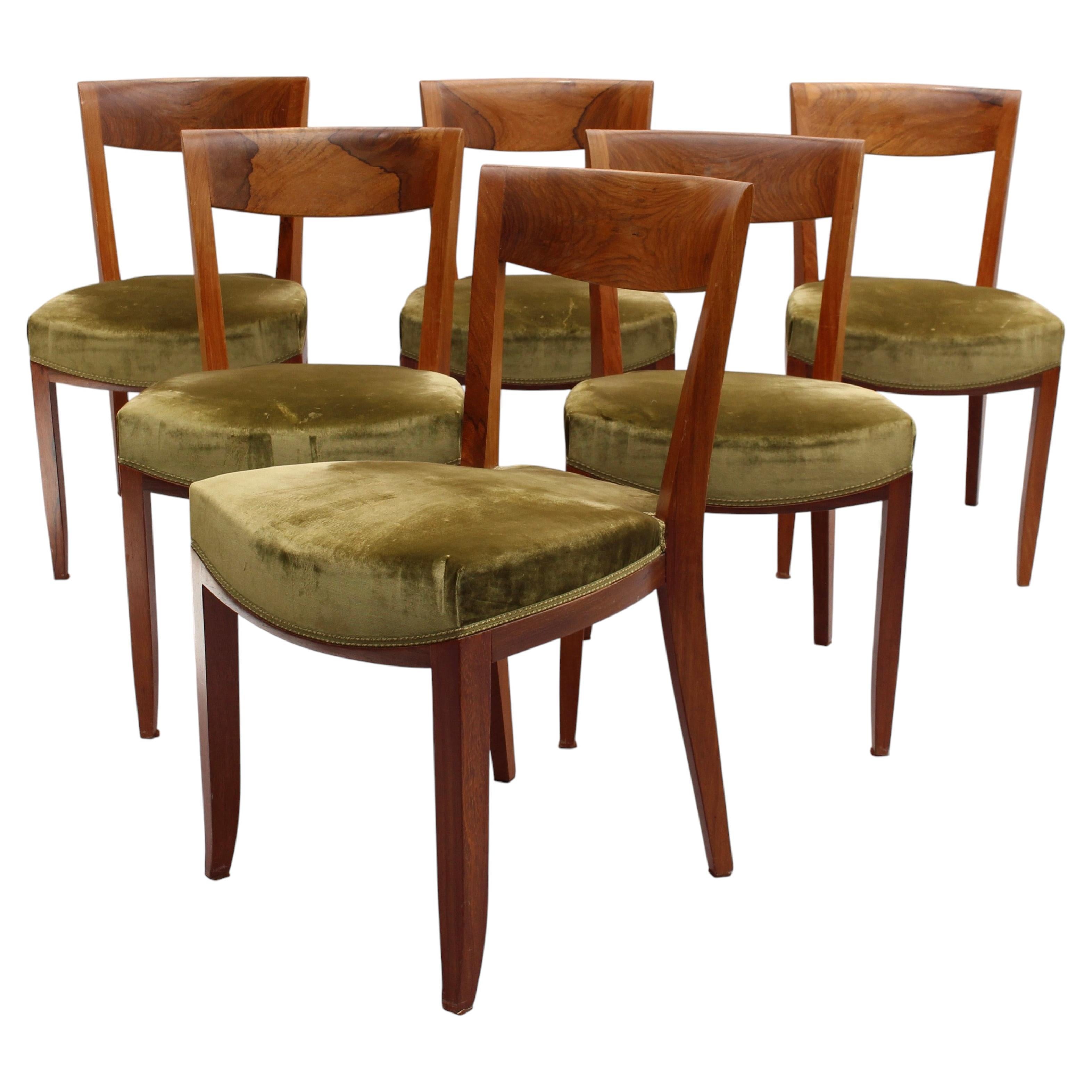 Set of 6 Fine French 1930s Dining Chairs by Jules Leleu
