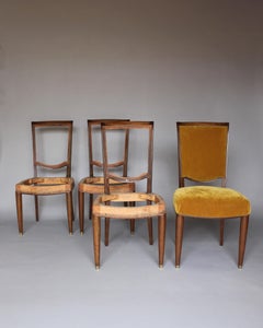 6 raffinate sedie da pranzo francesi in mogano degli anni '40 di Jules Leleu