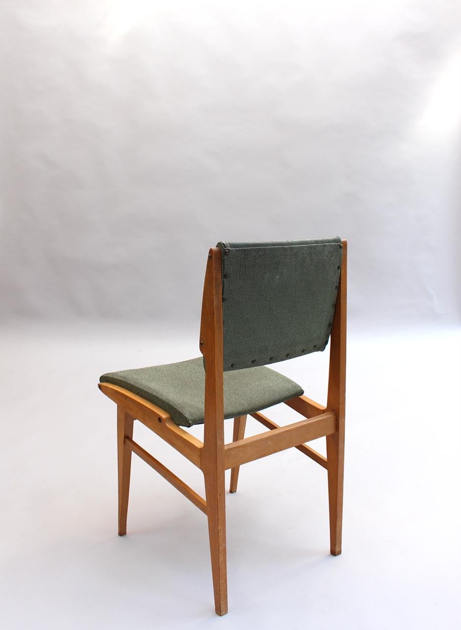 Set of 6 Fine French 1950s Beech Dining Chairs For Sale 5