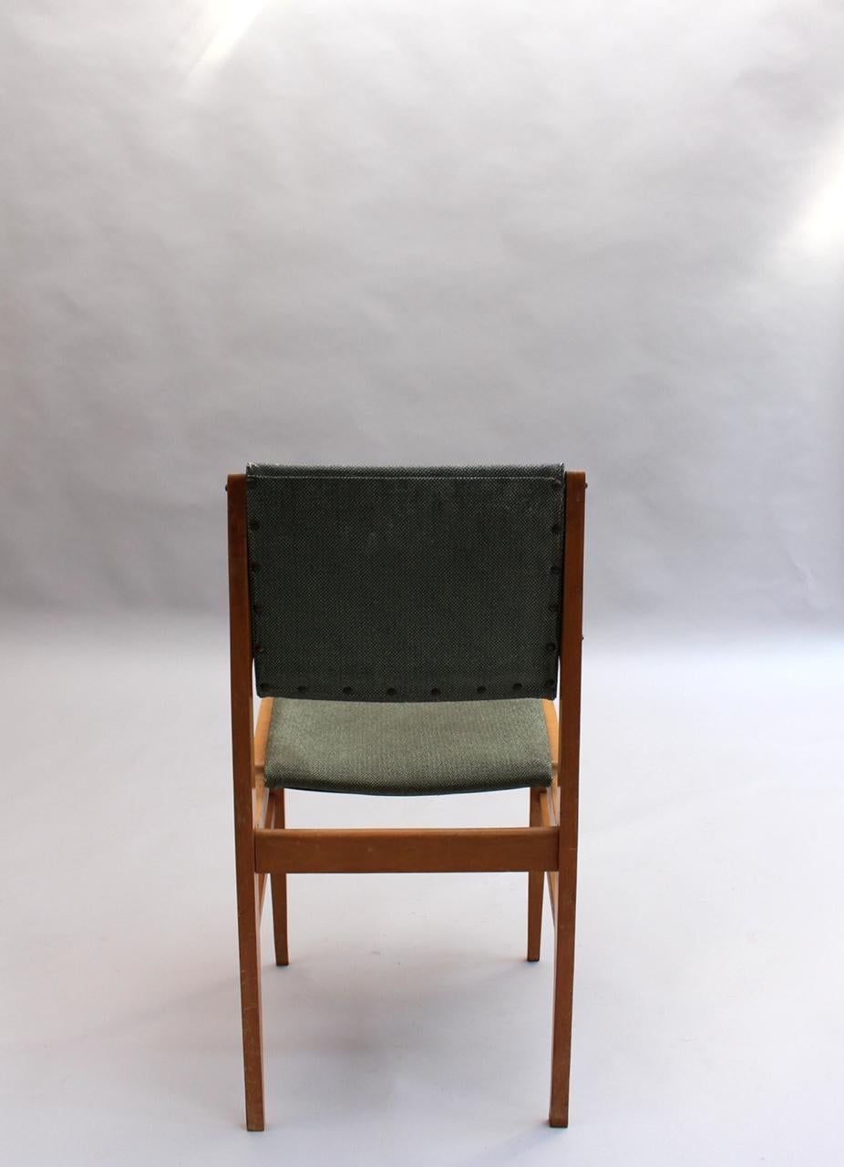 Set of 6 Fine French 1950s Beech Dining Chairs For Sale 6