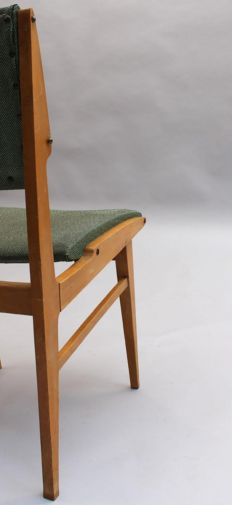 Set of 6 Fine French 1950s Beech Dining Chairs For Sale 7