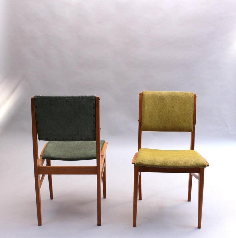 Mid-Century Modern Set of 6 Fine French 1950s Beech Dining Chairs For Sale