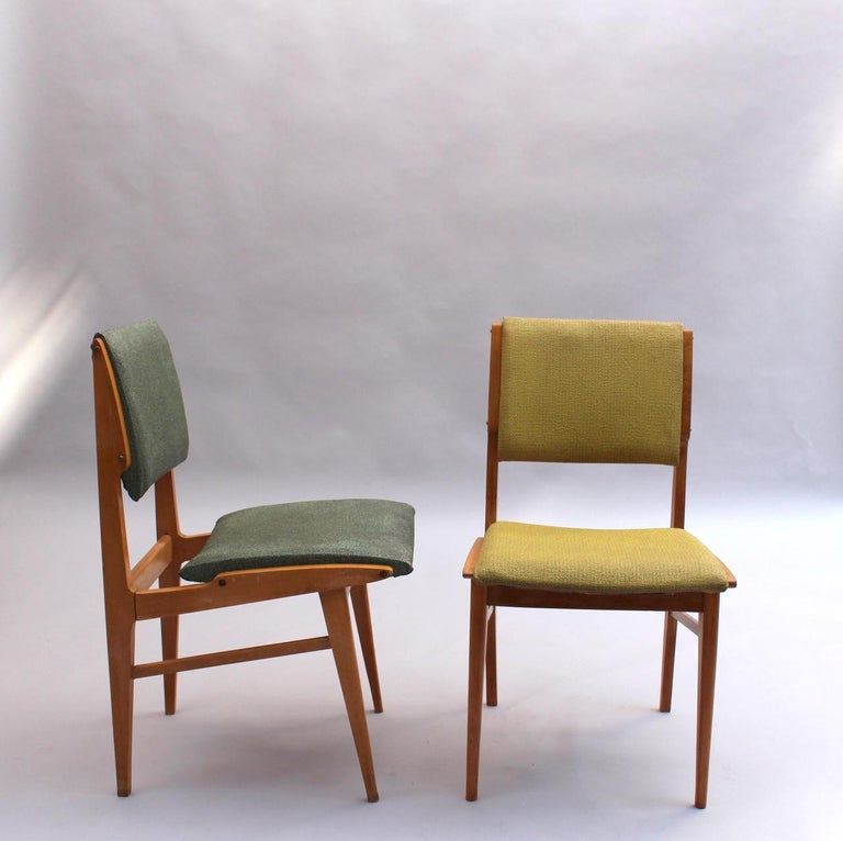 Set of 6 Fine French 1950s Beech Dining Chairs In Good Condition For Sale In Long Island City, NY