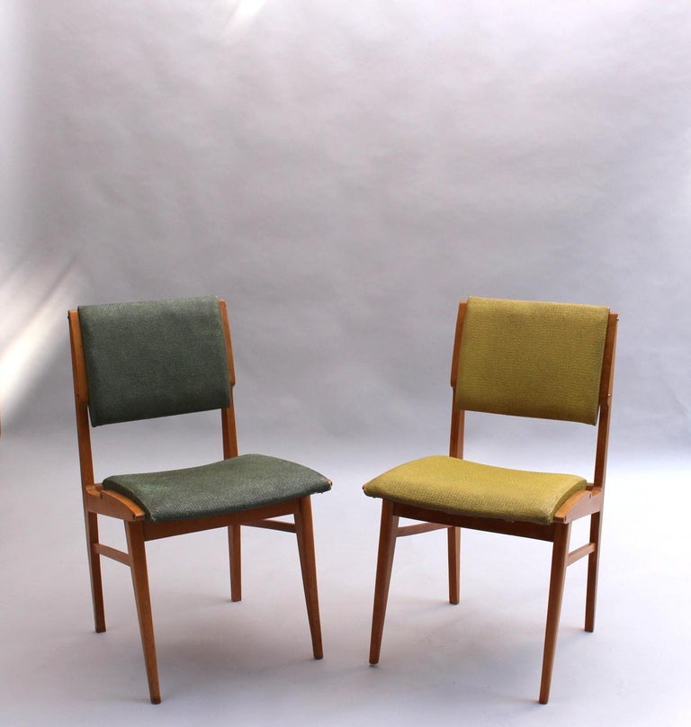 Mid-20th Century Set of 6 Fine French 1950s Beech Dining Chairs For Sale