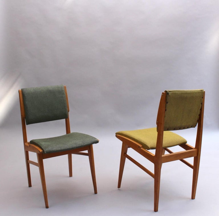 Set of 6 Fine French 1950s Beech Dining Chairs For Sale 1