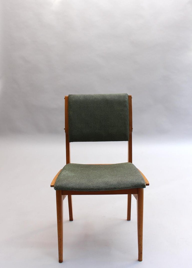 Set of 6 Fine French 1950s Beech Dining Chairs For Sale 2