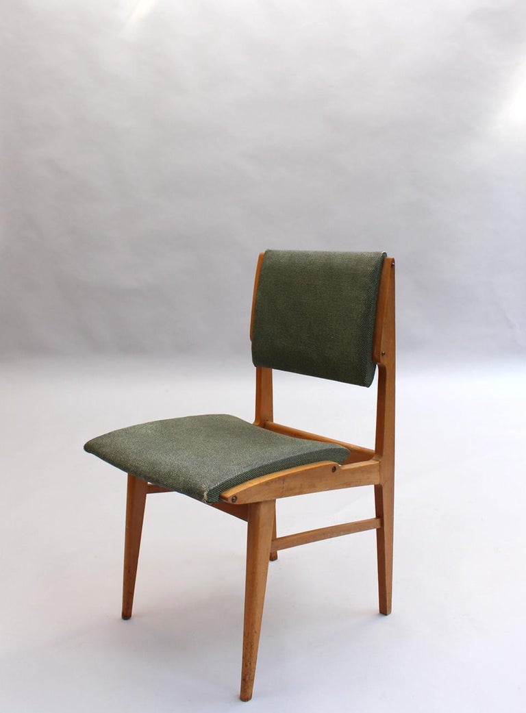Set of 6 Fine French 1950s Beech Dining Chairs For Sale 3